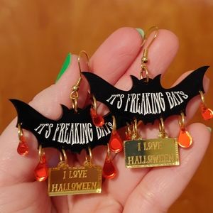 Handmade It's Freaking Bats Halloween Acrylic Earrings